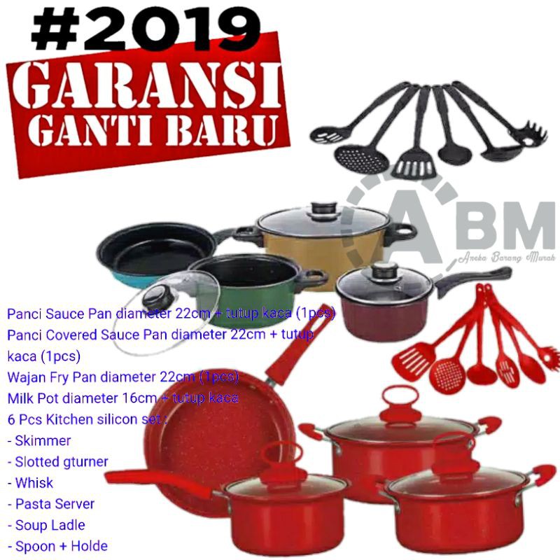 Panci Set lengkap isi 13 pcs  Cookware merk TRI J bahan istimewa Anti Lengket