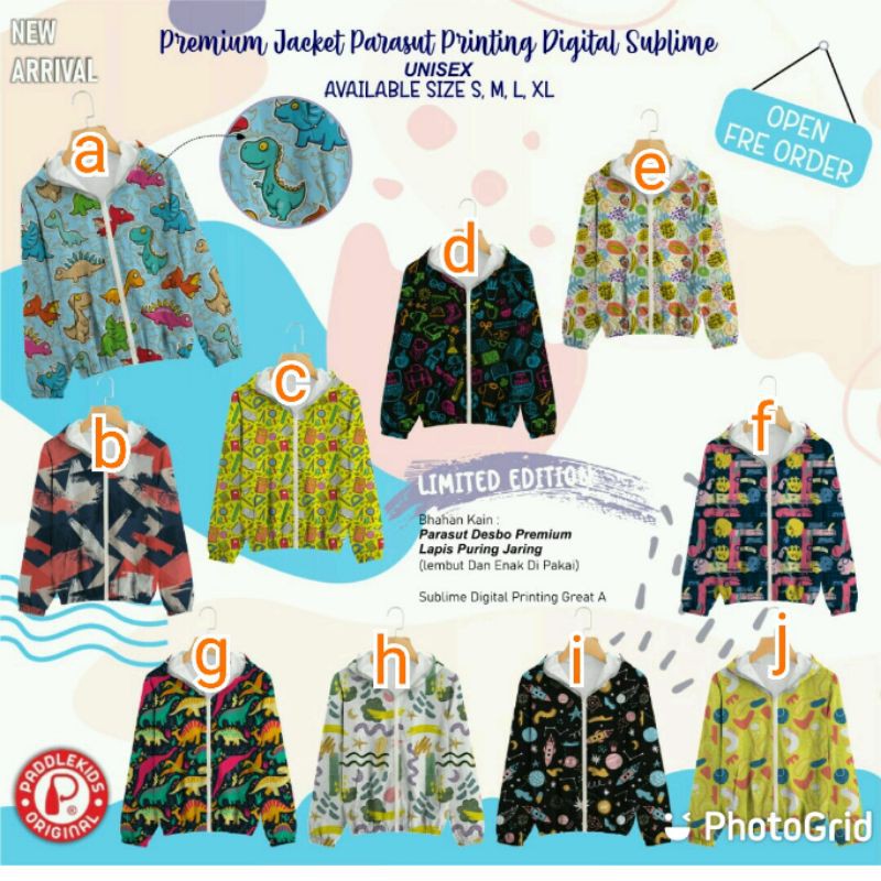 SALE RANDOM MOTIF Paddle Jaket Anak Parasut Printing 5_12 Tahun