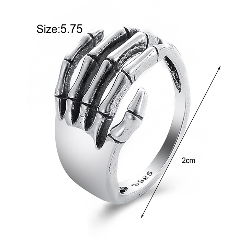 Cincin Desain Kerangka Tangan Warna Silver Gaya Punk Rock Vintage Untuk Wanita