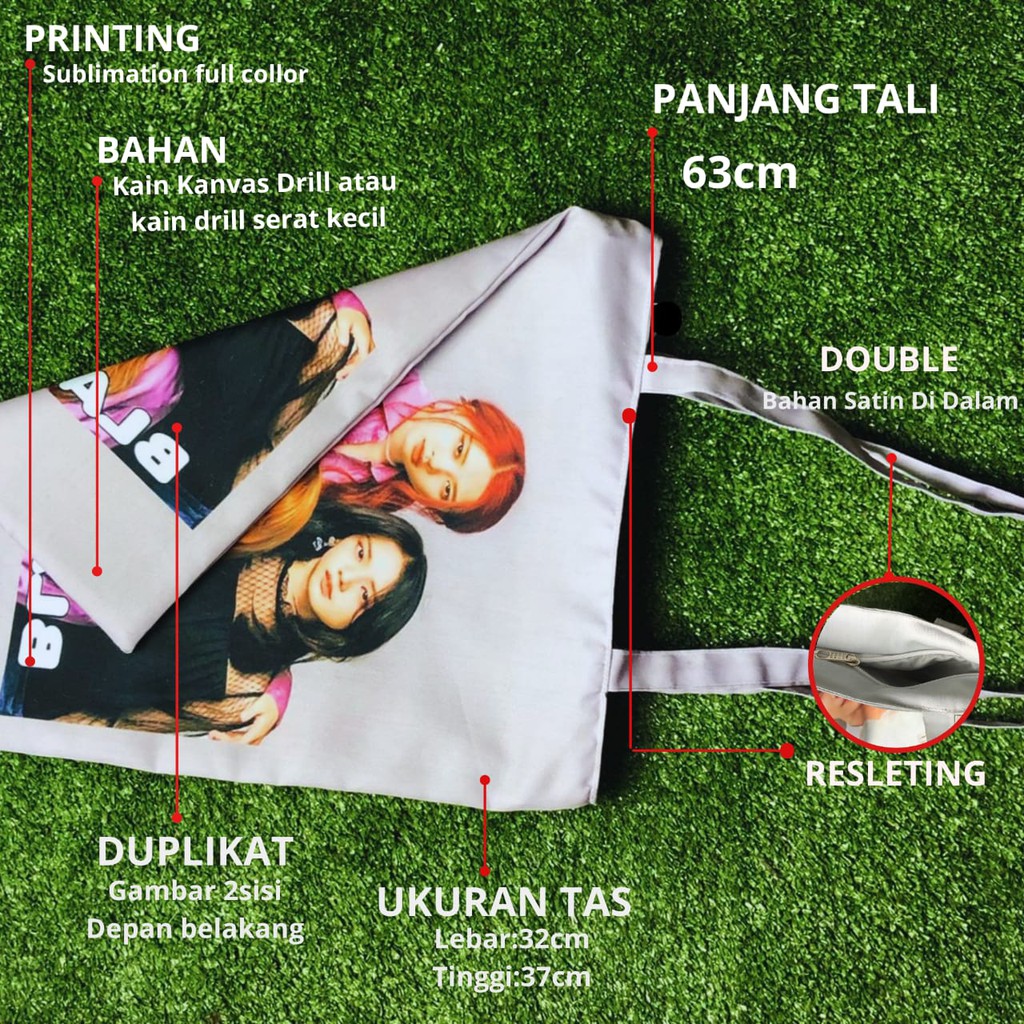 Totebag Kekinian/Tas Penutup Resleting/Tas Wanita Fashion/Totebag Laptop Custom Printing Full Color 2sisi Jennie