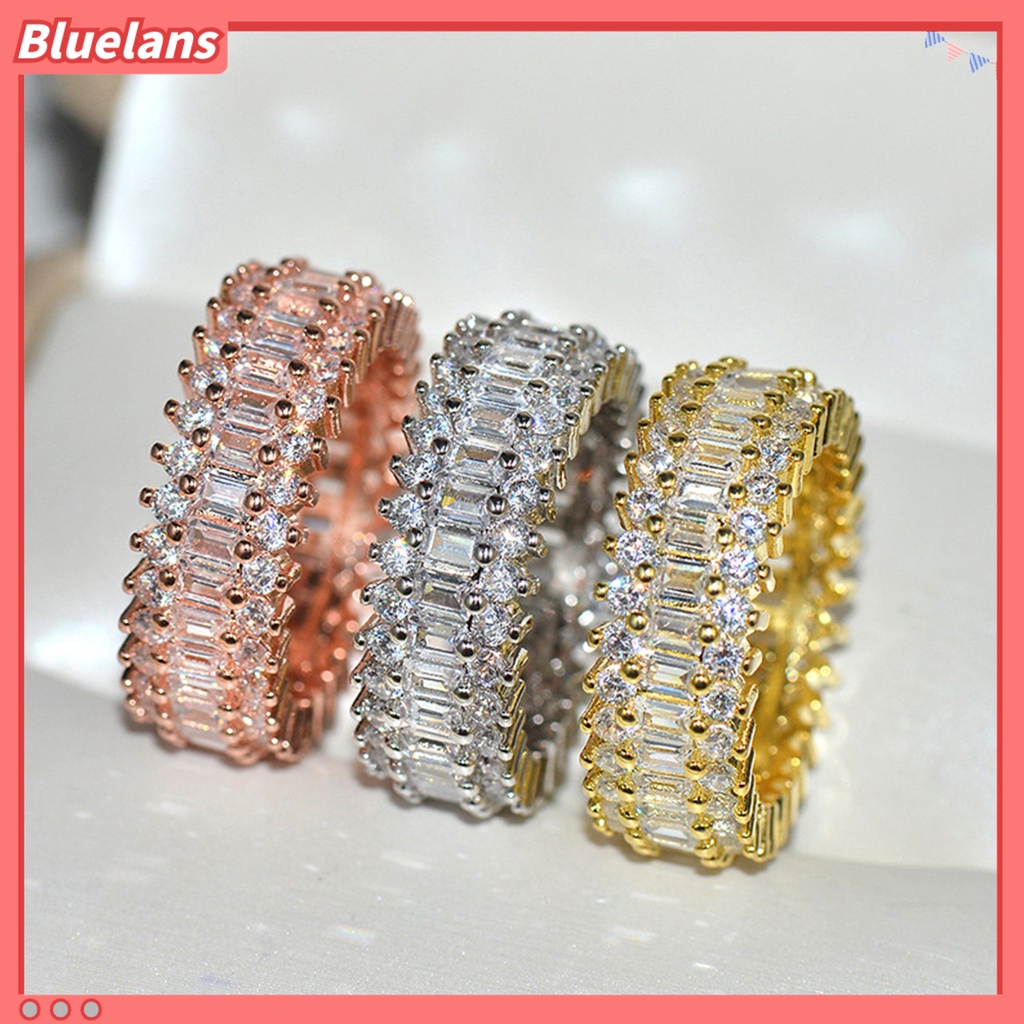 Bluelans Cincin Model Lebar Bahan Cubic Zirconia Untuk Wanita