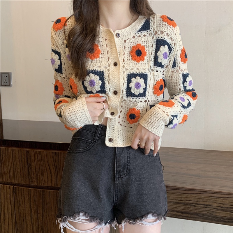 Atasan Rajut Wanita Korean Style Vintage Cardigan Rajut Kancing Lengan Panjang