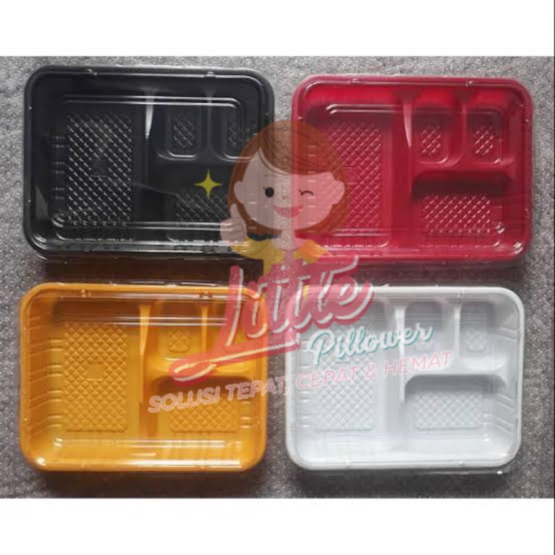 (Isi 25pcs - B4) Tray bento B4 Tray Bento Sekat 4 Hitam/Box Bento/Mika Lunch Box/Mika Bento