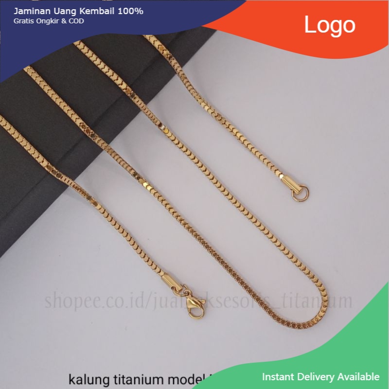 Kalung Titanium Pria Wanita Kalung Milano Kaca Warna Emas Titanium Anti Karat Cowok Cewek