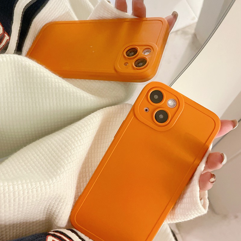 Korean Style！Pure Orange Color Soft Silicon Case iP iPhone 7 8 + Plus X XR SE 2020 XS Max 11 12 13 Pro Max Camera Protector