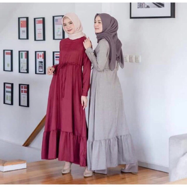 GAMIS REIN WOLFIS rempel bawah serut tengah resleting depan (reinn dress woolpeach) by BNSby Aira