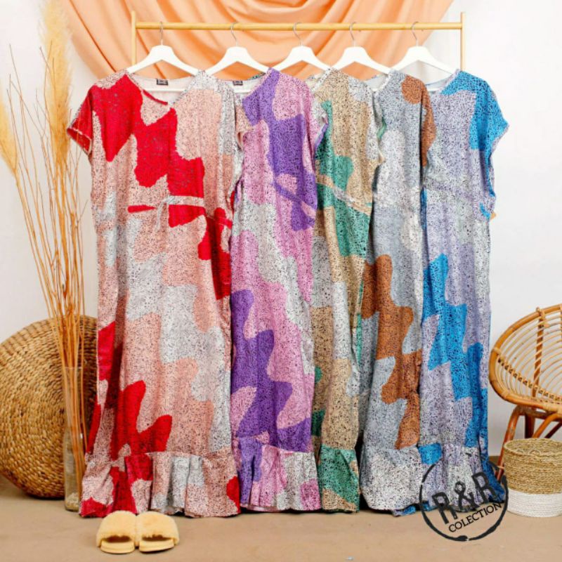 DASTER SERUT SUPER JUMBO RUFFLE KAMELA LD 140 / Warpdress Big Size Busui Resleting Depan-1