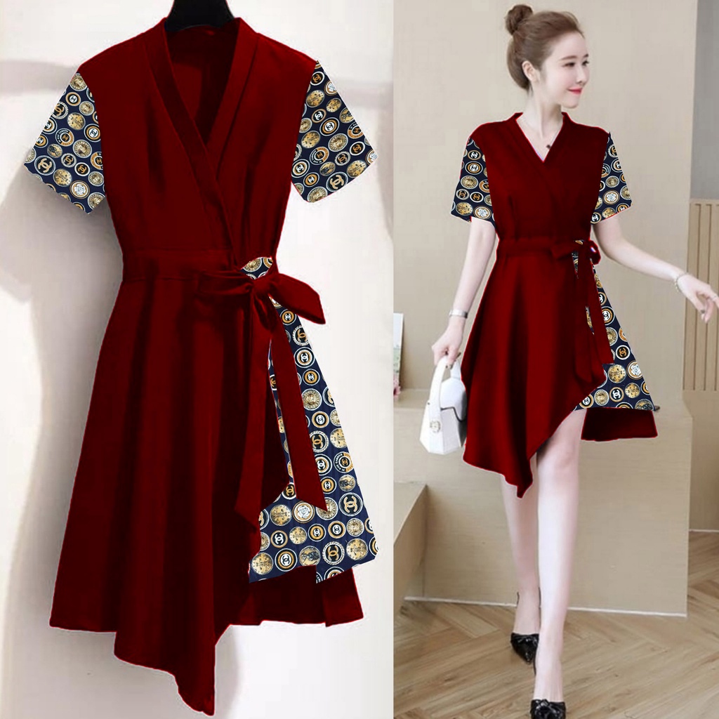 [HNFK] Dress Eliva / Dress Wanita / Dress / Dress Wanita Casual Dress / Dress Batik / Dress Motif / Dress Korea Wanita Terbaru / Dres import