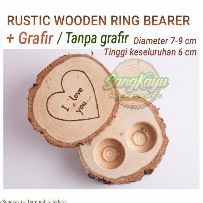 Rustic wooden ring box ring bearer tempat cincin pernikahan kayu mahar