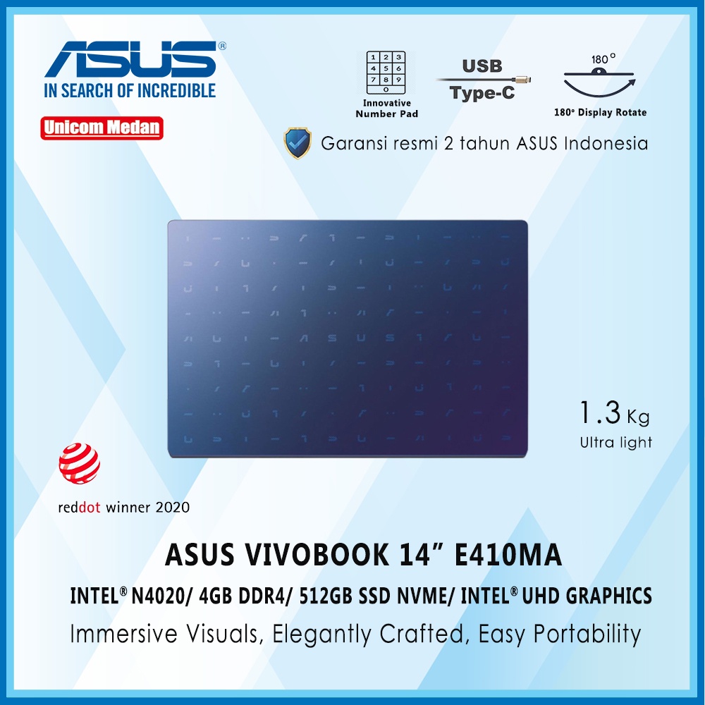 Asus vivobook E410MA [Intel N4020/4GB/512GB SSD/Intel UHD/Win10+OHS]