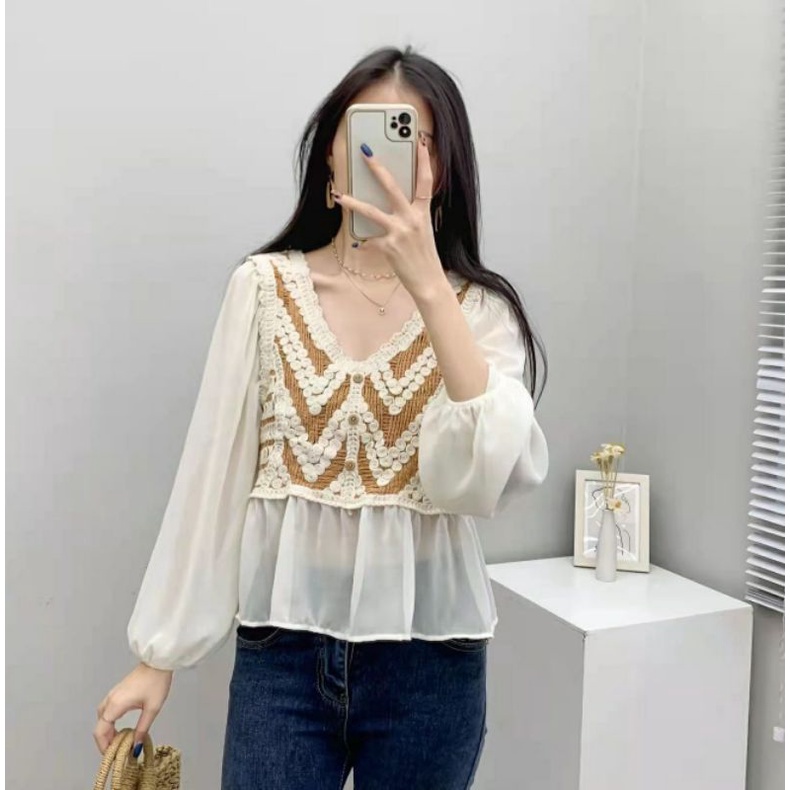 MDLV ~ 65110# Lumina Crochet Top Atasan Blouse Brukat Baju Import