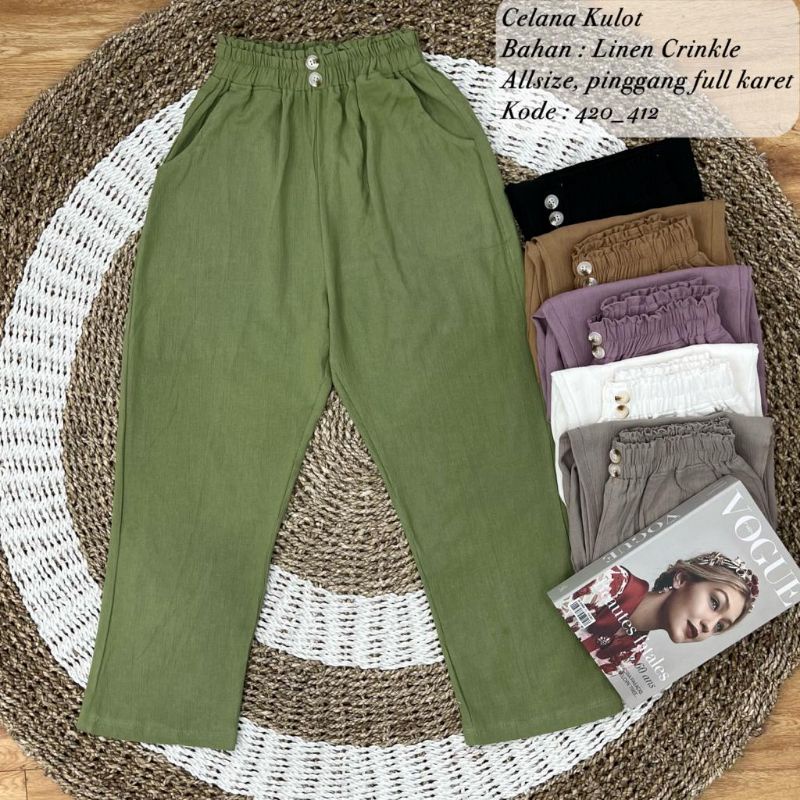 Celana kulot Linen crinkle soft / kulot pants highwaist / celana panjang wanita