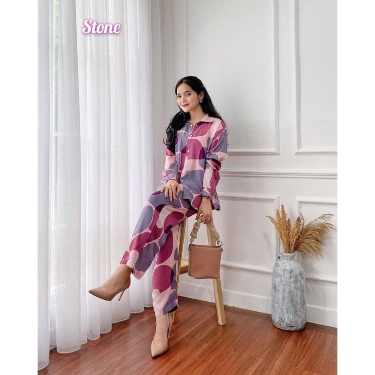 One Set Medina - One Set Wanita Rayon Viscose Premium Setelan Wanita Lengan Panjang Set Piyama Kekinian