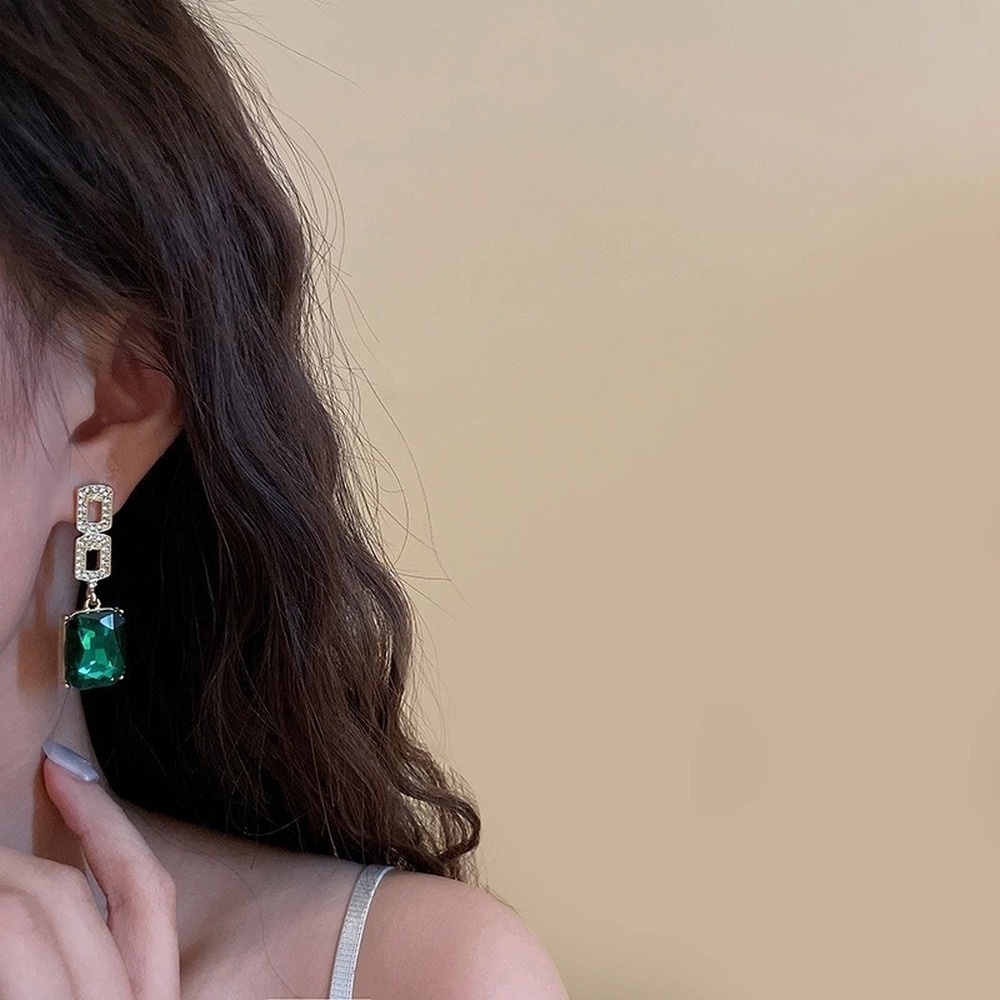 Anting Tusuk Gantung Desain Geometri Hias Zamrudberlian Gaya Koreaeleganvintage Untuk Wanita