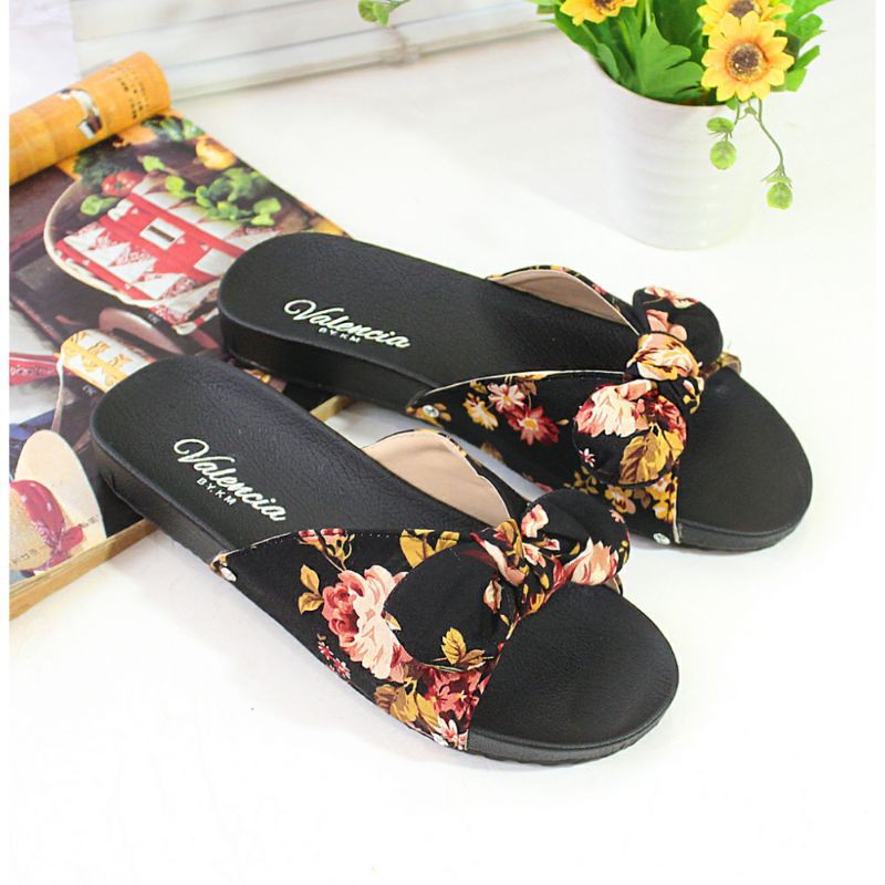 sandal sol puyuh kokop dasi motip bunga batik cantik