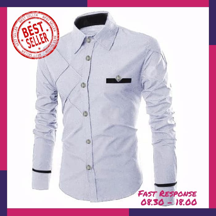 [Kemeja Giordano White Sc] Kemeja Pria Katun Stretch Putih