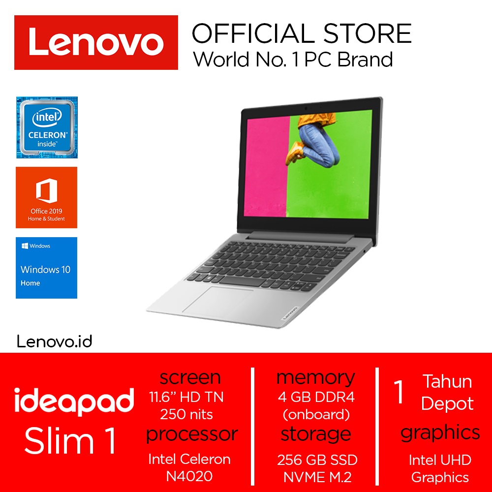 Lenovo IdeaPad Slim 1 05ID Celeron N4020 Win10 4GB 256GB SSD 11.6