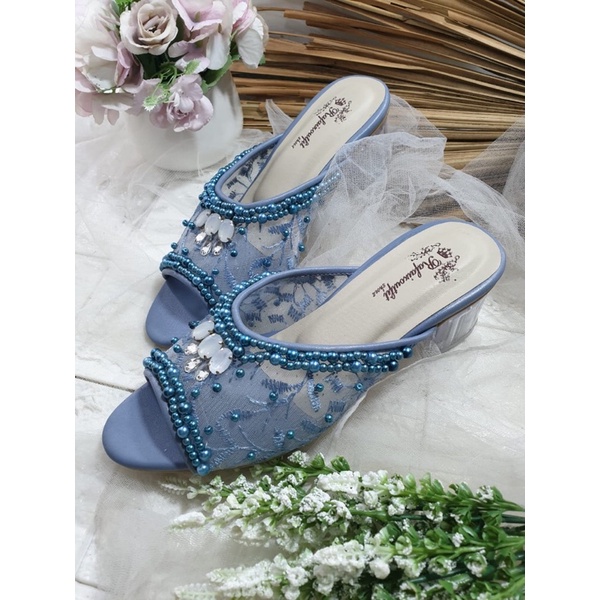 sepatu arsy ice blue tinggi 5cm kaca