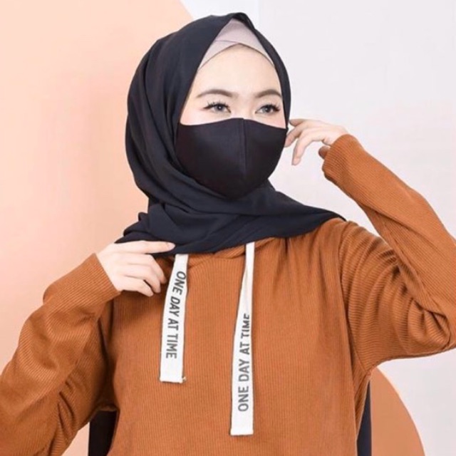 Qamraa_Fashion MASKER KOREA POLOS KAIN BAHAN SCUBA BISA DICUCI