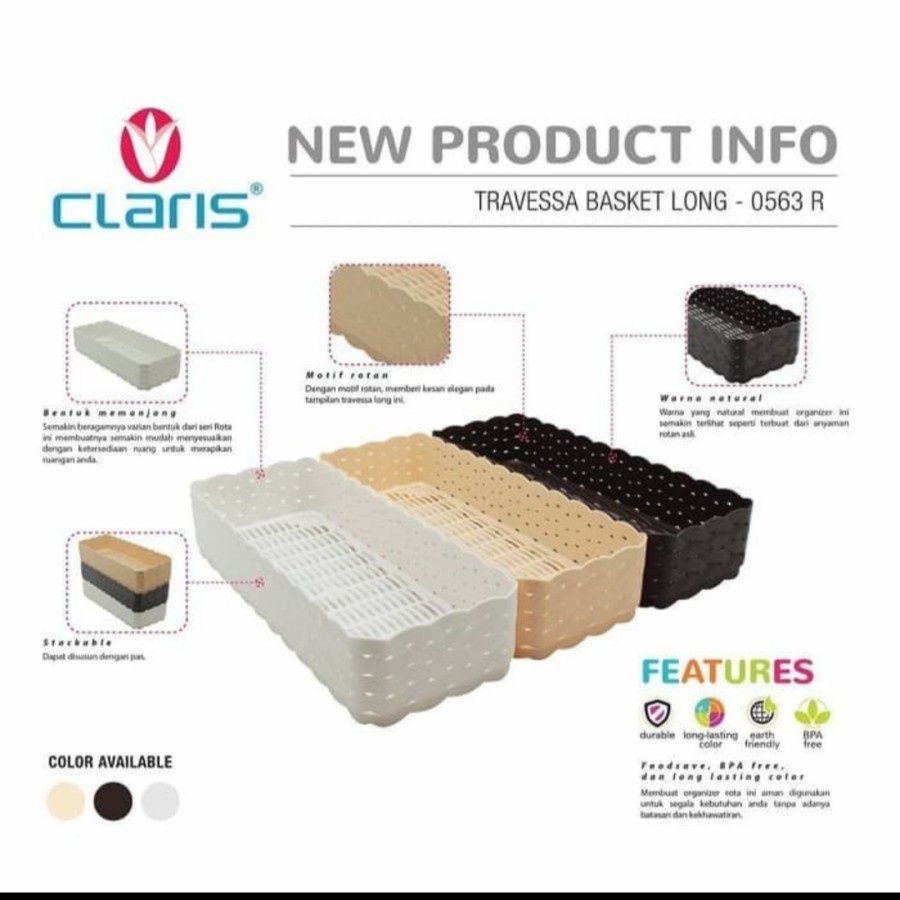 Claris Keranjang Anyaman Rotan Plastik Serbaguna Travessa Long  0563 R