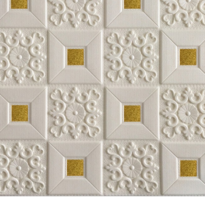 Wallpaper 3D Foam Motif Batik Brickfoam 35 cm x 70 cm Wallstiker Homedekorationshop-BTKF003-GOLD