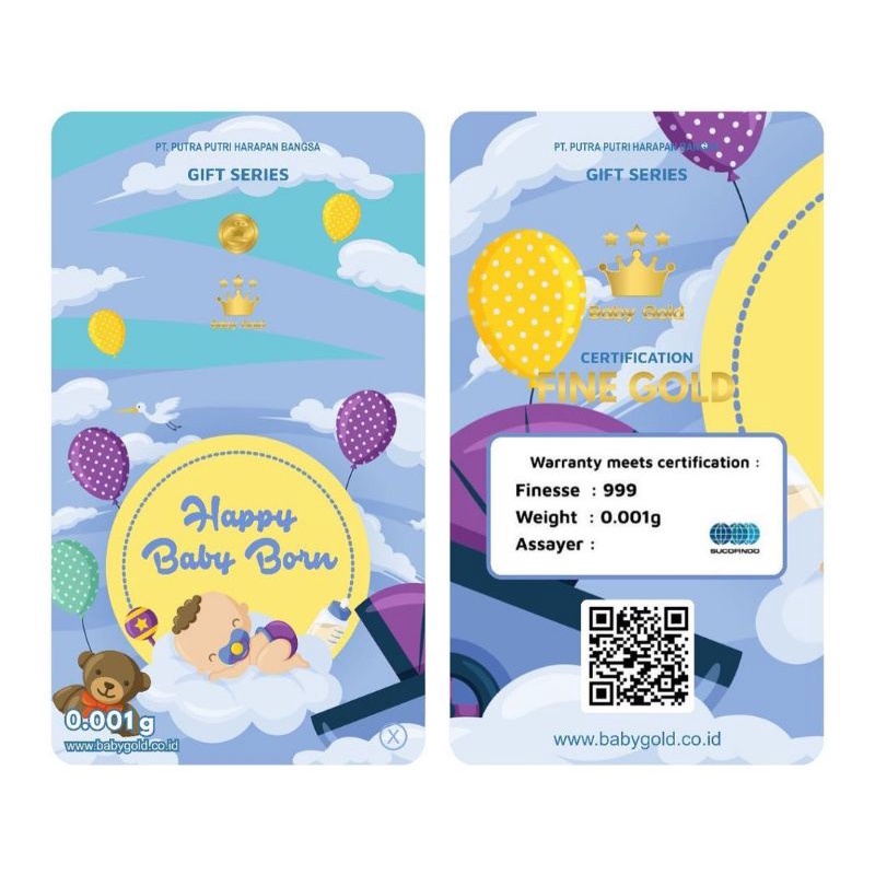 BABY GOLD 0.001 Gram HAPPY BABY BORN Gift Series. Logam Mulia 24K. Emas Mini. Souvenir Gift