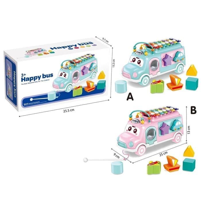 Mainan Anak Edukasi Bayi Mobil 2IN1 XYLOPHONE PUZZLE HAPPY BUS MX009 ST Belajar Mengenal Bentuk Shape &amp; Musik Nada - Kado Hadiah Ulang Tahun Usia 3 4 5 6 7 Bulan 1 2 3 Tahun