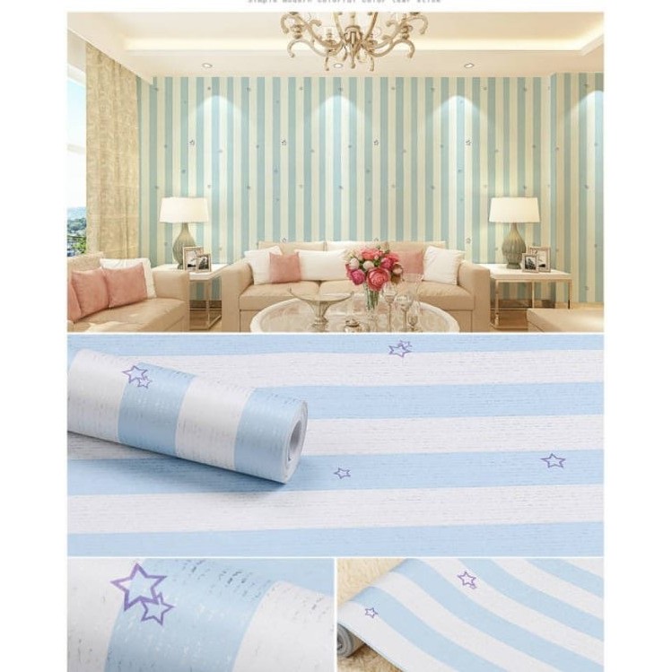 Wallpaper Sticker Dinding Garis Biru Bintang