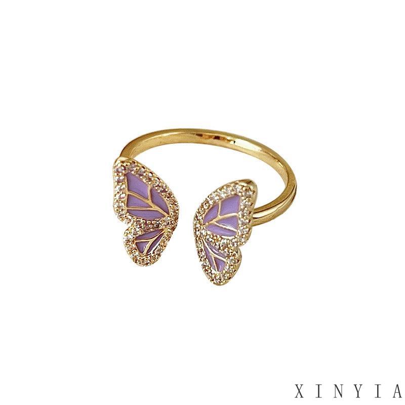 【Bayar di tempat】Niche Cincin Unik Mutiara kelas atas-Won Butterfly Cincin Desain Kupu-Kupu Aksen Mutiara Untuk Wanita