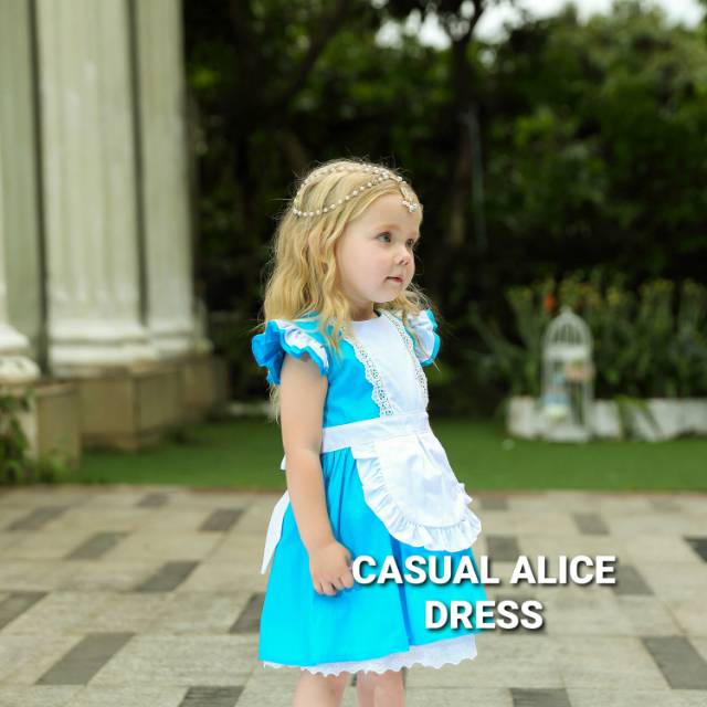 DRESS CASUAL ANAK ALICE / KOSTUM ANAK IMPORT / DRESS BIRU ANAK PEREMPUAN BAHAN TEBAL BAGUS