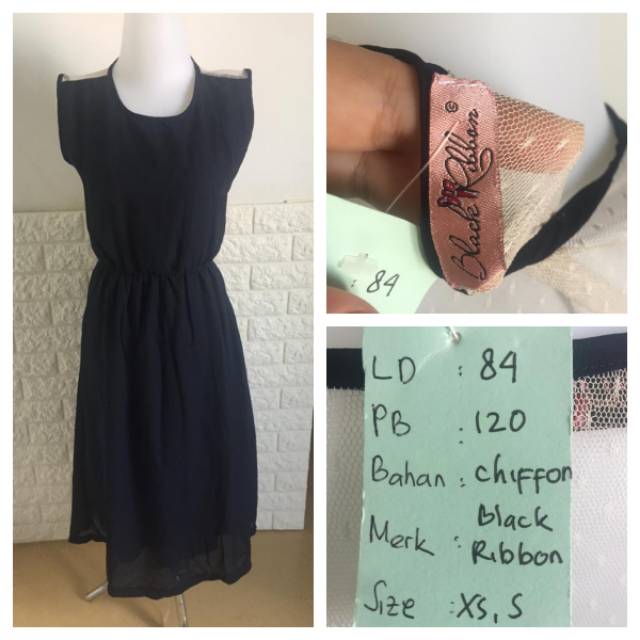 Baju Second Preloved Dress Black Ribbon Fit XS