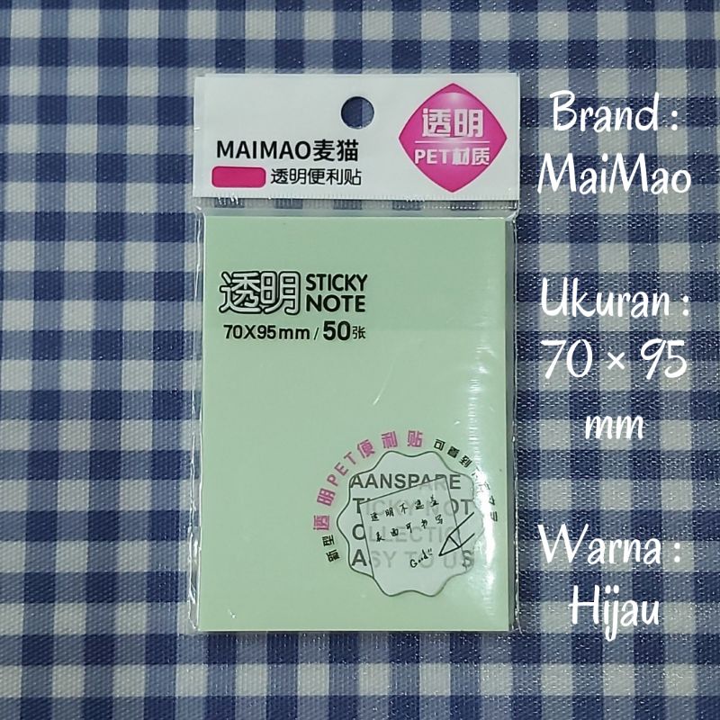 (READY STOCK) Sticky Note Transparan-MM-70×95-Hijau
