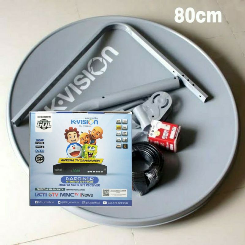 PARABOLA MINI 80CM K-VISION LENGKAP RECEIVER GARDINER OTTIMO HD FREE CHANNEL