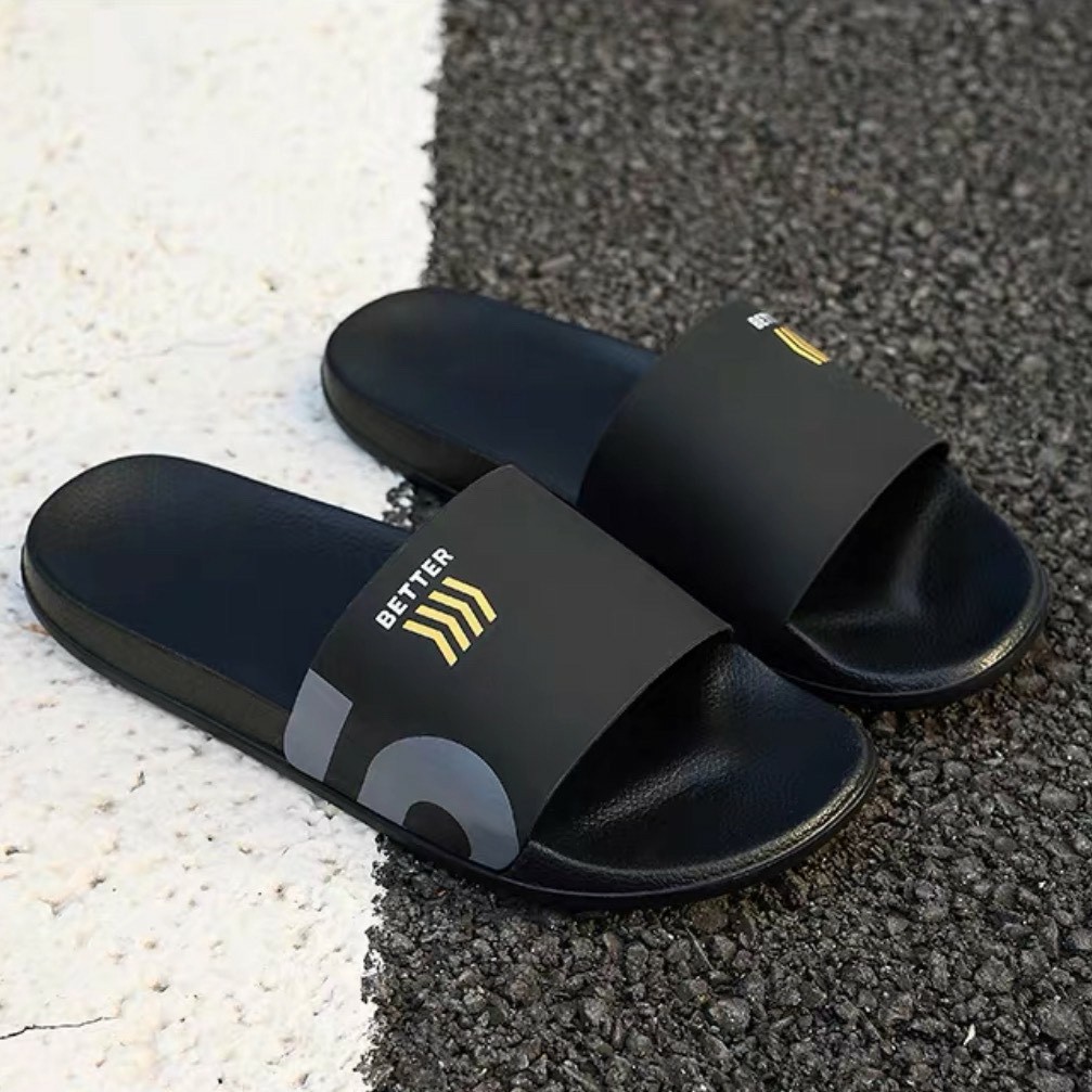 PROMO !!! Sandal Slide Sandal Slip On Karet Pria Wanita S BETTER Sendal Slop Pria-HITAM