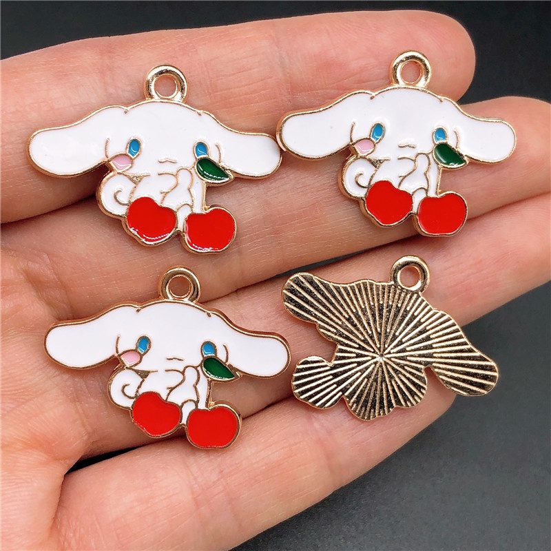 4pcs Liontin Enamel Bentuk Telinga Kelinci Besar Bahan Alloy Charms