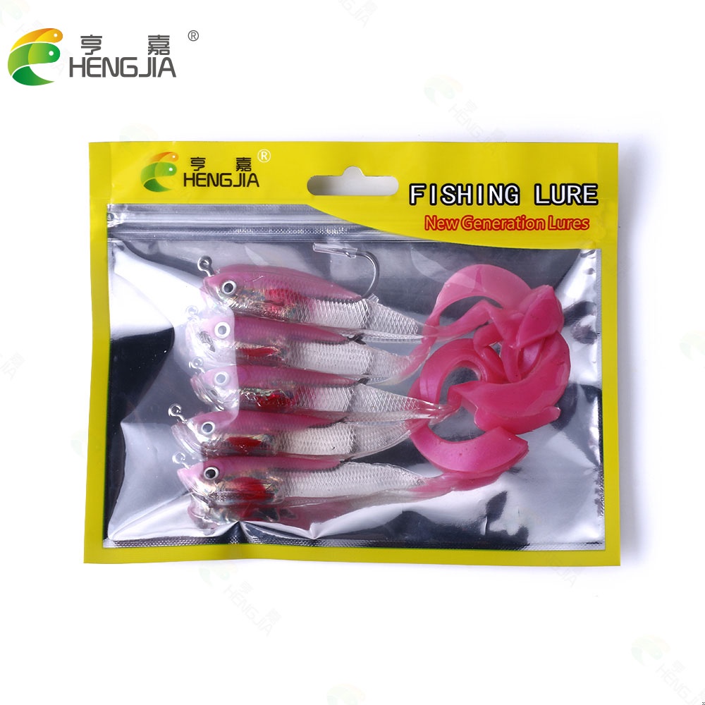 Hengjia 5pcs Umpan Pancing Softlure Bentuk Ikan Bahan Silikon 11cm 16g 5 Warna Dengan Kail Tunggal