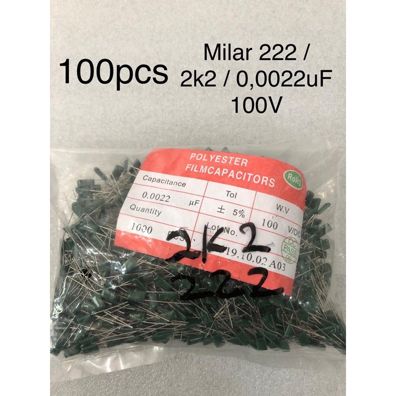 100Pcs Kapasitor Milar 222 milar 2k2 milar 0,0022uF