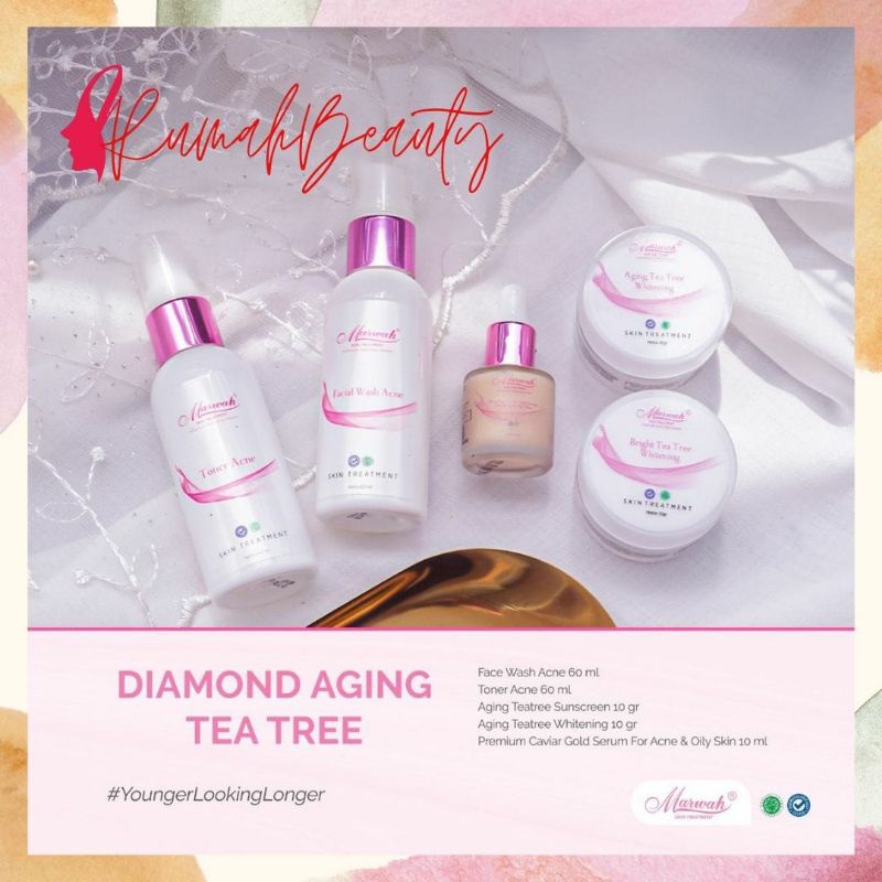 MARWAH DIAMOND AGING TEA TREE/ KRIM ANTI PENUAAN/ KRIM FLEK/ KRIM PEMUTIH BPOM
