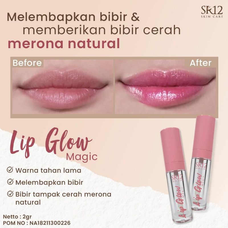 LIP GLOW MAGIC SR12/ LIP BALM/ LIP GLOSS/ SERUM BIBIR/ PELEMBAB BIBIR/ PEWARNA PINK BIBIR/ LIP TINT