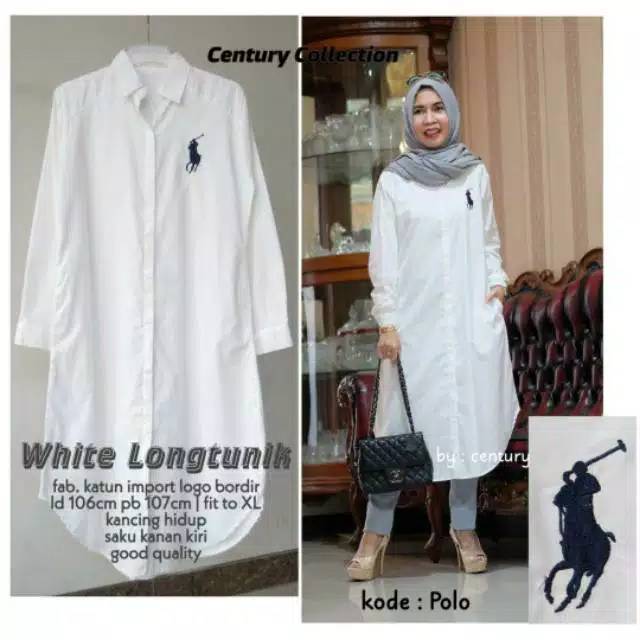 White long tunik by century //long tunik // tunik wanita /long tunik putih/long tunik/baju kerja wan