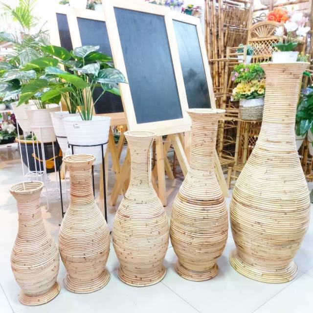 Vas rotan 100 cm/pot rotan/Guci rotan/Vas bunga rotan/vas rotan tinggi/vas bunga tinggi