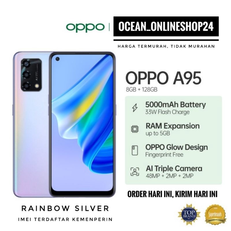 OPPO A95 RAM 8GB 128GB NFC - RAINBOW SILVER - AMOLED - IPX4 - SDD 662  - 5000mAh - RESMI