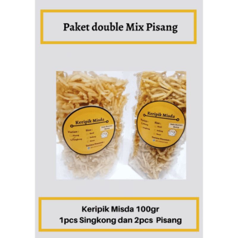 

Paket Double Mix Pisang, Snack Pedas Manis, Cemilan Keluarga, jajanan bersama, Cemilan Murah meriah, Keripik Misda Pedas Manis.