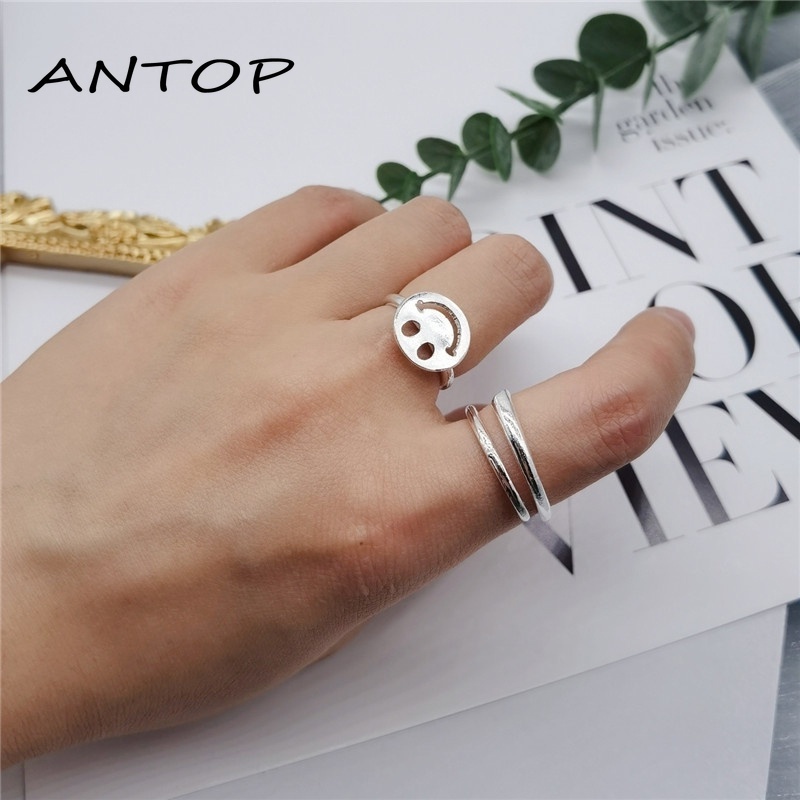 Korea Pribadi Wajah Tersenyum Bulat Merek Cross Pembukaan Cincin Wanita Sederhana Fashion Pribadi Ins Jari Telunjuk Cincin  ANTOP