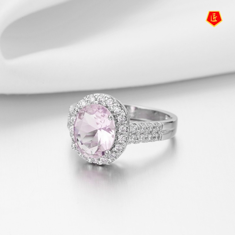 [Ready Stock]Pink Crystal Diamond-Studded Ring Simple Sweet Fashion