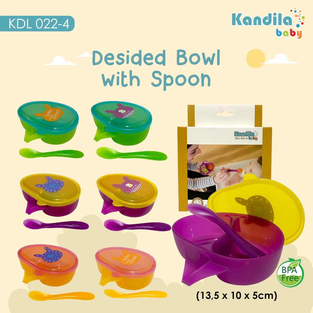 KANDILA BABY  FEEDING BOWL + SPOON SET / KDL 022-4 / Tempat Makanan Bayi Mangkuk Sendok