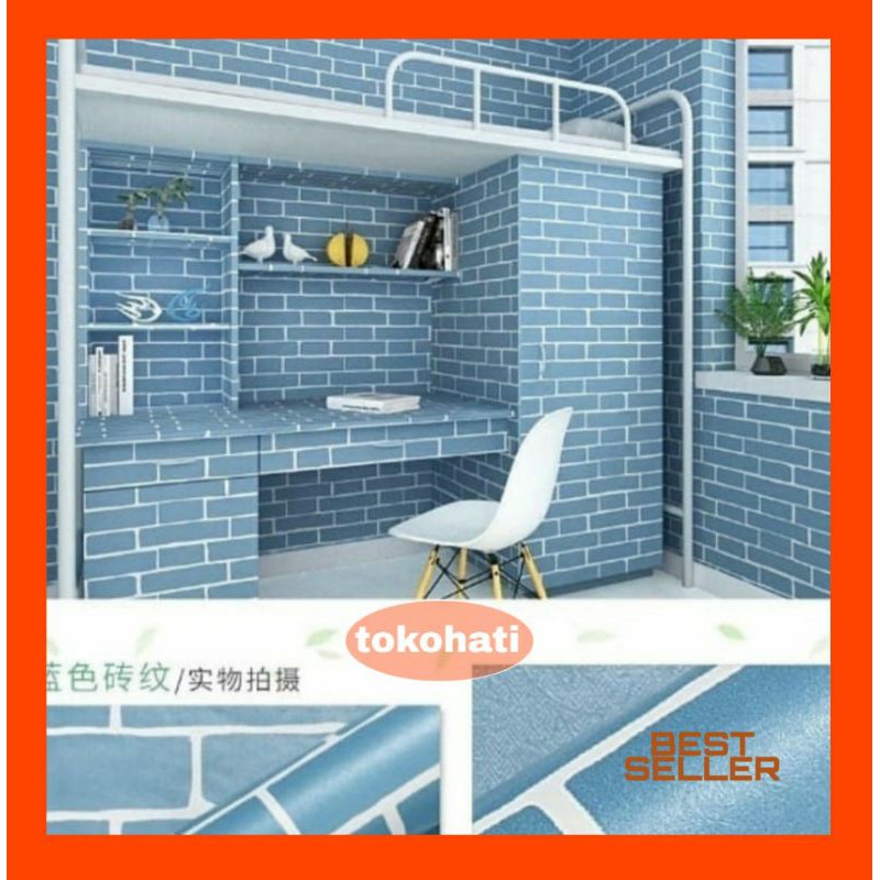 Wallpaper dinding bata biru,wallpaper batubata