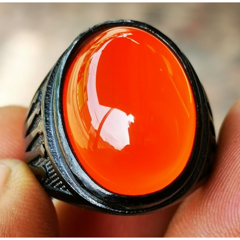 Batu asli Orange raflesia Crystal top Colour ring titanium