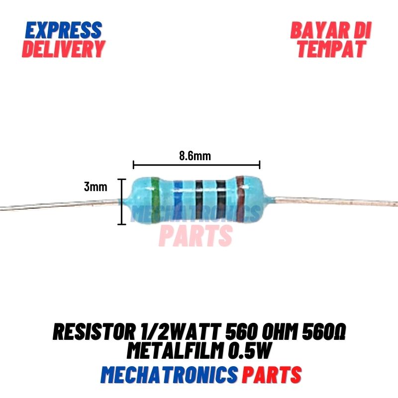 5 Buah Resistor 1/2Watt 560 Ohm 560Ω Metalfilm 0.5W