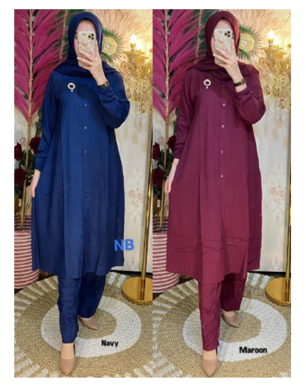 One Set Long Tunik Rayon Premium Import Setelan Tunik Panjang Fashion Muslim Kekinian